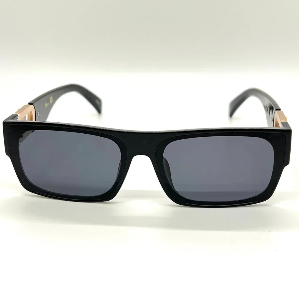 Men Sunglasses Dark Black Lens Retro Flat Lens Square Hip Hop Style Classic Gold